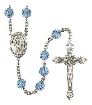 Silver Plated 8mm Austrian Crystal Scapular Rosary in Aqua