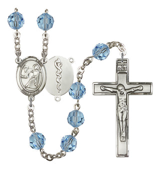 Silver Plated 6mm Austrian Crystal Saint Agatha / Nurse Rosary in Aqua