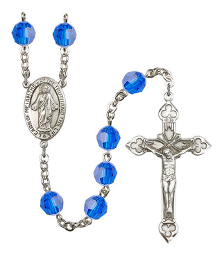 Silver Plated 8mm Austrian Crystal Scapular Rosary in Capri Blue
