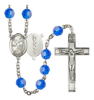 Silver Plated 6mm Austrian Crystal Saint Agatha / Nurse Rosary in Capri Blue