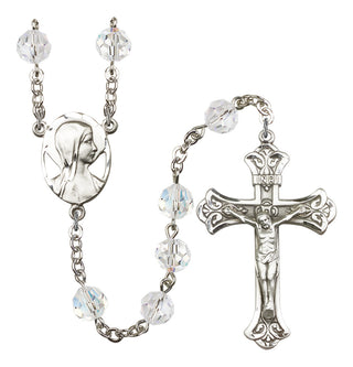 Silver Plated 8mm Austrian Crystal Madonna Mary Rosary in Crystal