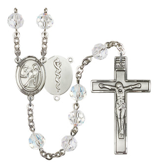 Silver Plated 6mm Austrian Crystal Saint Agatha / Nurse Rosary in Crystal