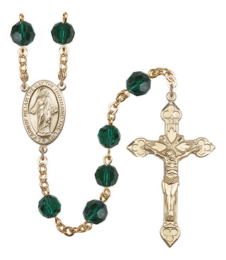 Gold Plated 8mm Austrian Crystal Scapular Rosary in Emerald