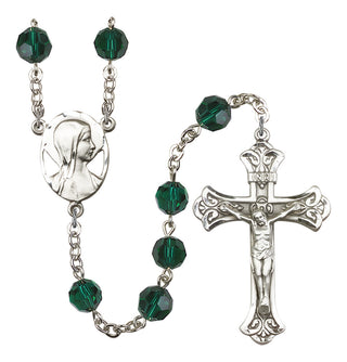 Silver Plated 8mm Austrian Crystal Madonna Mary Rosary in Emerald