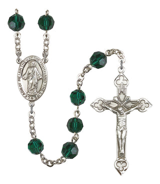 Silver Plated 8mm Austrian Crystal Scapular Rosary in Emerald