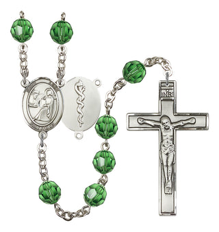 Silver Plated 6mm Austrian Crystal Saint Agatha / Nurse Rosary in Erinite