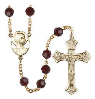 Gold Plated 8mm Austrian Crystal Madonna Mary Rosary in Garnet