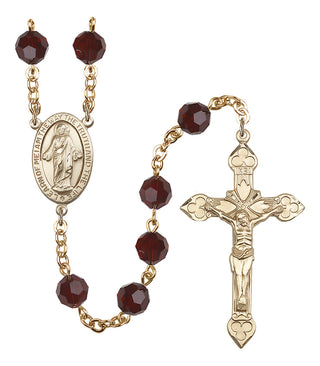 Gold Plated 8mm Austrian Crystal Scapular Rosary in Garnet