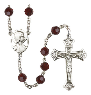 Silver Plated 8mm Austrian Crystal Madonna Mary Rosary in Garnet
