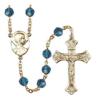 Gold Plated 8mm Austrian Crystal Madonna Mary Rosary in Indocolite