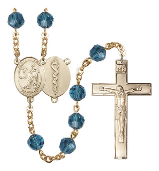 Gold Plated 6mm Austrian Crystal Saint Agatha / Nurse Rosary in Indicolite