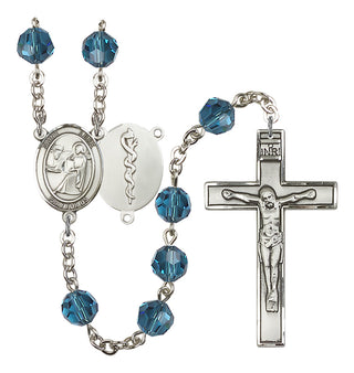 Silver Plated 6mm Austrian Crystal Saint Agatha / Nurse Rosary in Indicolite