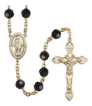 Gold Plated 8mm Austrian Crystal Scapular Rosary in Jet