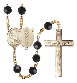 Gold Plated 6mm Austrian Crystal Saint Agatha / Nurse Rosary in Jet