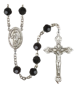 Silver Plated 8mm Austrian Crystal Scapular Rosary in Jet