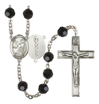 Silver Plated 6mm Austrian Crystal Saint Agatha / Nurse Rosary in Jet