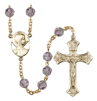 Gold Plated 8mm Austrian Crystal Madonna Mary Rosary in Light Amethyst