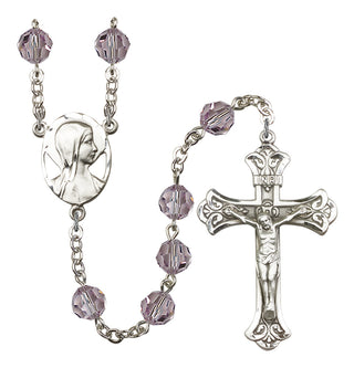 Silver Plated 8mm Austrian Crystal Madonna Mary Rosary in Light Amethyst
