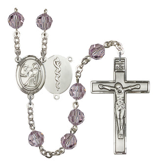 Silver Plated 6mm Austrian Crystal Saint Agatha / Nurse Rosary in Light Amethyst