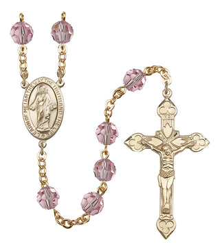 Gold Plated 8mm Austrian Crystal Scapular Rosary in Light Rose