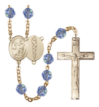 Gold Plated 6mm Austrian Crystal Saint Agatha / Nurse Rosary in Light Sapphire