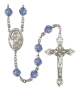 Silver Plated 8mm Austrian Crystal Scapular Rosary in Light Sapphire