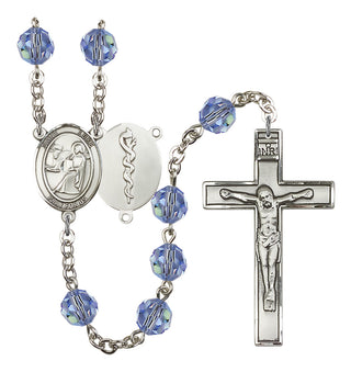Silver Plated 6mm Austrian Crystal Saint Agatha / Nurse Rosary in Light Sapphire