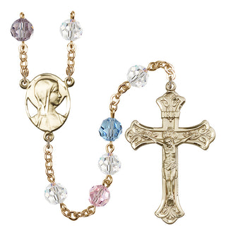 Gold Plated 8mm Austrian Crystal Madonna Mary Rosary in Multi-Color
