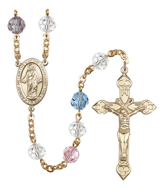 Gold Plated 8mm Austrian Crystal Scapular Rosary in Multi-Color