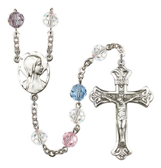 Silver Plated 8mm Austrian Crystal Madonna Mary Rosary in Multi-Color
