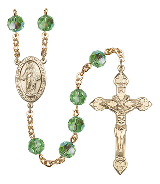 Gold Plated 8mm Austrian Crystal Scapular Rosary in Peridot