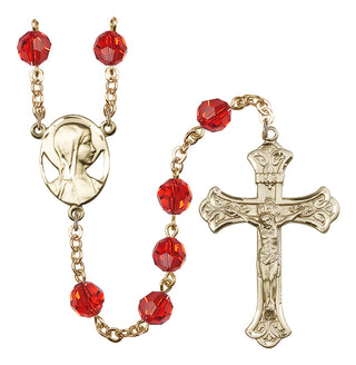 Gold Plated 8mm Austrian Crystal Madonna Mary Rosary in Ruby