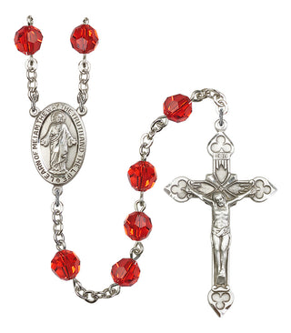 Silver Plated 8mm Austrian Crystal Scapular Rosary in Ruby