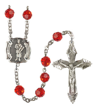 Silver Plated 8mm Austrian Crystal Saint Florian Rosary in Ruby