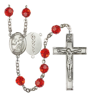 Silver Plated 6mm Austrian Crystal Saint Agatha / Nurse Rosary in Ruby