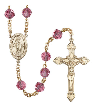 Gold Plated 8mm Austrian Crystal Scapular Rosary in Rose
