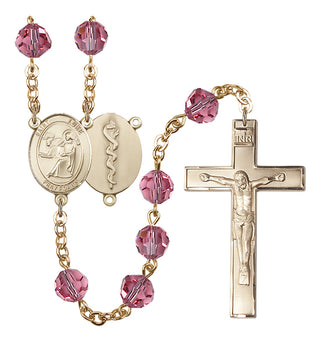 Gold Plated 6mm Austrian Crystal Saint Agatha / Nurse Rosary in Rose