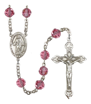 Silver Plated 8mm Austrian Crystal Scapular Rosary in Rose