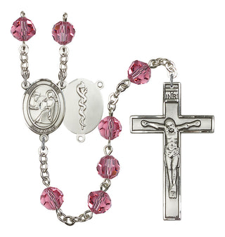 Silver Plated 6mm Austrian Crystal Saint Agatha / Nurse Rosary in Rose