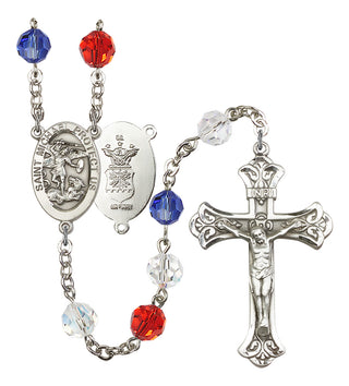 Silver Plated 8mm Austrian Crystal Rosary in Red/White/Blue