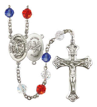 Silver Plated 8mm Austrian Crystal Rosary in Red/White/Blue