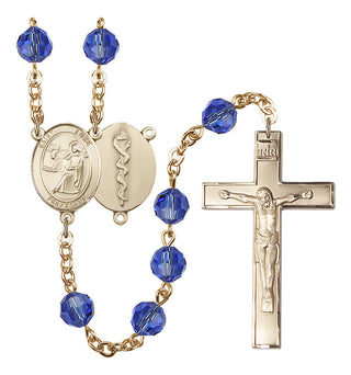 Gold Plated 6mm Austrian Crystal Saint Agatha / Nurse Rosary in Sapphire
