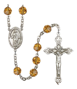 Silver Plated 8mm Austrian Crystal Scapular Rosary in Topaz