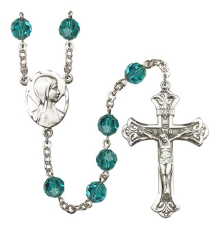 Silver Plated 8mm Austrian Crystal Madonna Mary Rosary in Zircon