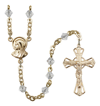 Gold Plated 5mm Austrian Crystal Madonna Mary Rosary in Crystal
