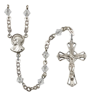 Silver Plated 5mm Austrian Crystal Madonna Mary Rosary in Crystal