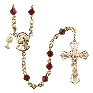 Gold Plated 5mm Austrian Crystal Madonna Mary Rosary in Garnet
