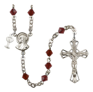Silver Plated 5mm Austrian Crystal Madonna Mary Rosary in Garnet