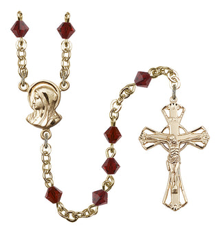 Gold Plated 5mm Austrian Crystal Madonna Mary Rosary in Garnet