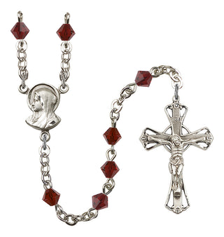 Silver Plated 5mm Austrian Crystal Madonna Mary Rosary in Garnet